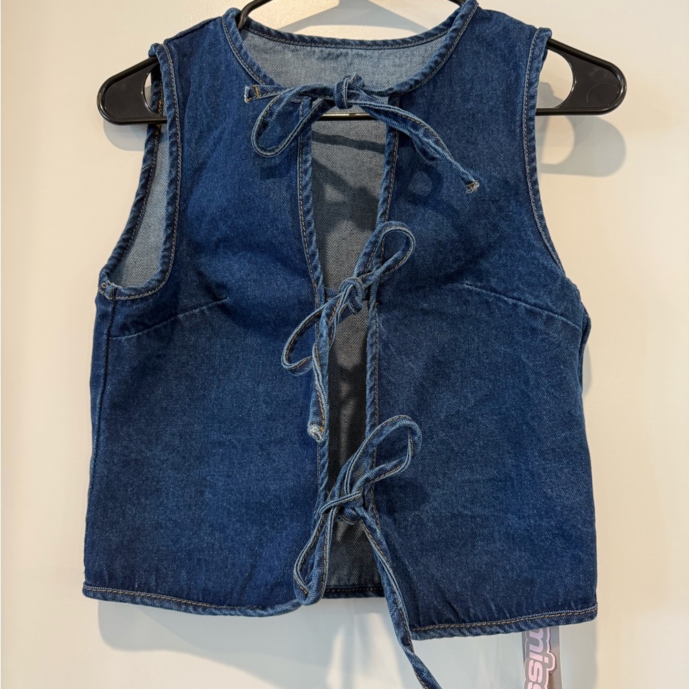 Missguided Dark Blue Denim Tie-Front Tank Top